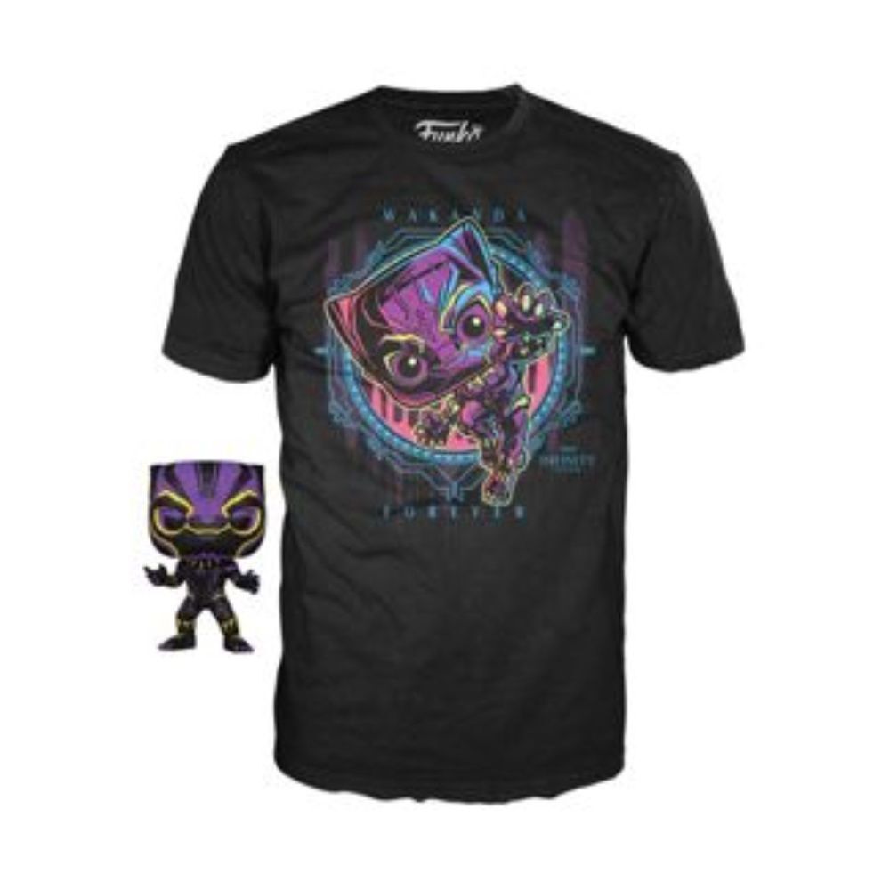 Funko Marvel Black Panther 2 Piece Box Set Blacklight POP and 2XL Tee Shirt New